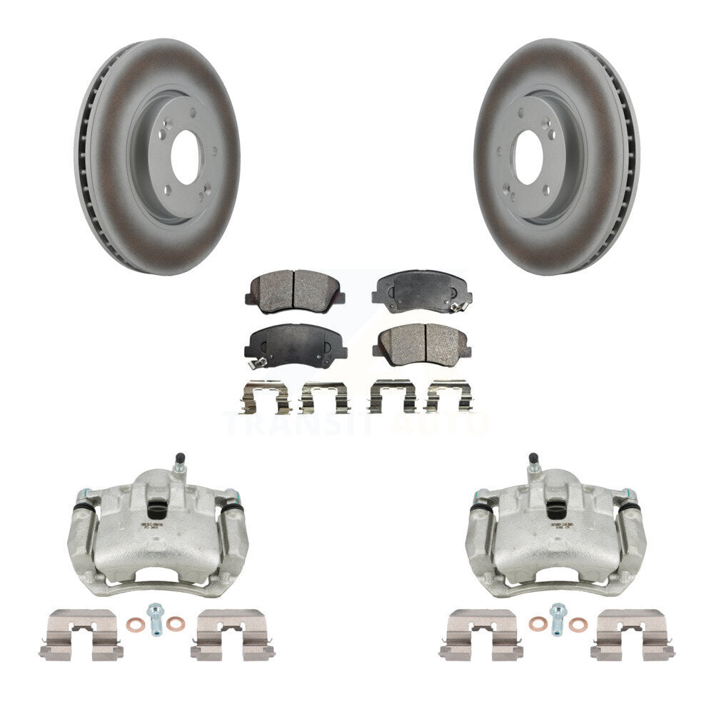 Front Disc Brake Caliper Coated Rotors And Semi-Metallic Pads Kit For Kia Forte KCG-100698P