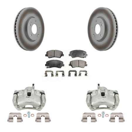 Front Disc Brake Caliper Coated Rotors And Semi-Metallic Pads Kit For Kia Forte KCG-100698P