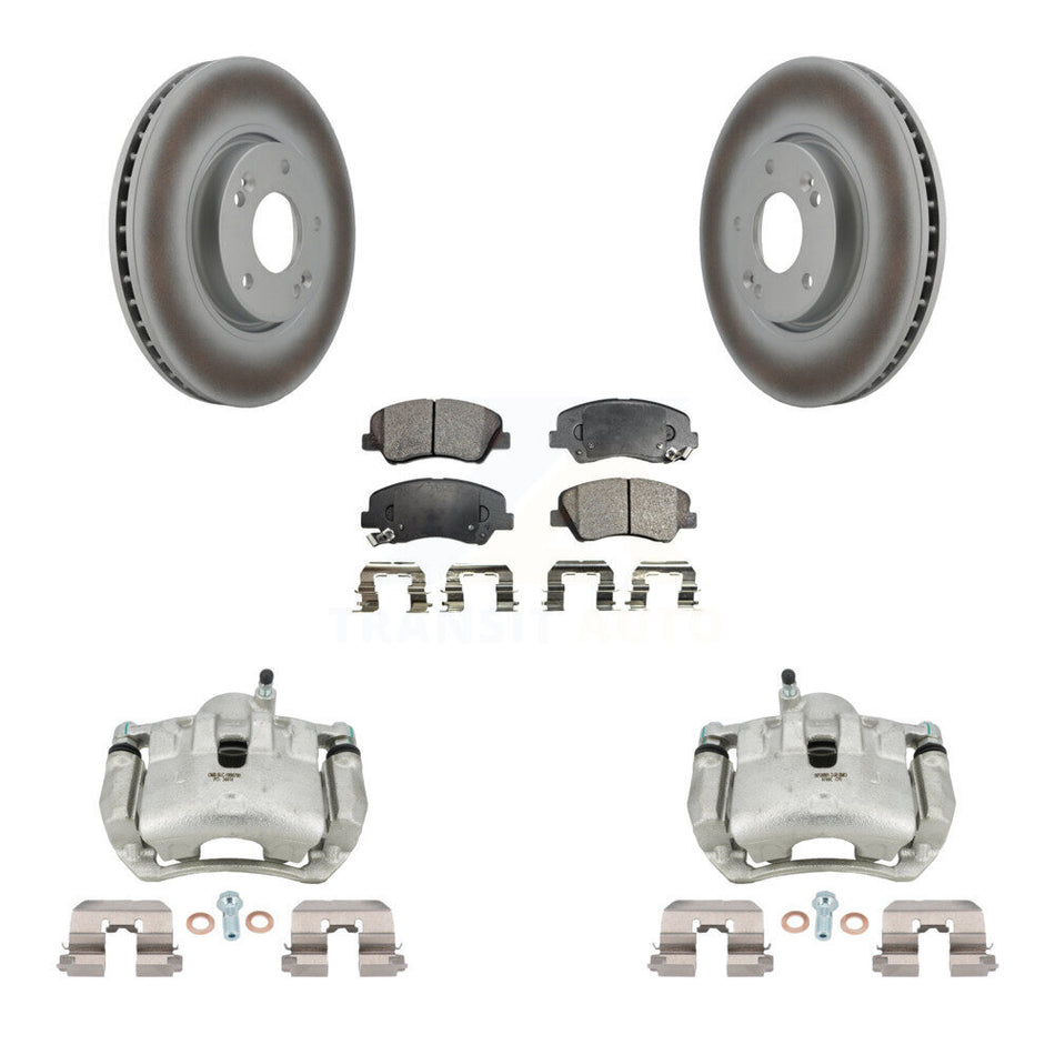 Front Disc Brake Caliper Coated Rotors And Semi-Metallic Pads Kit For Kia Forte KCG-100698P
