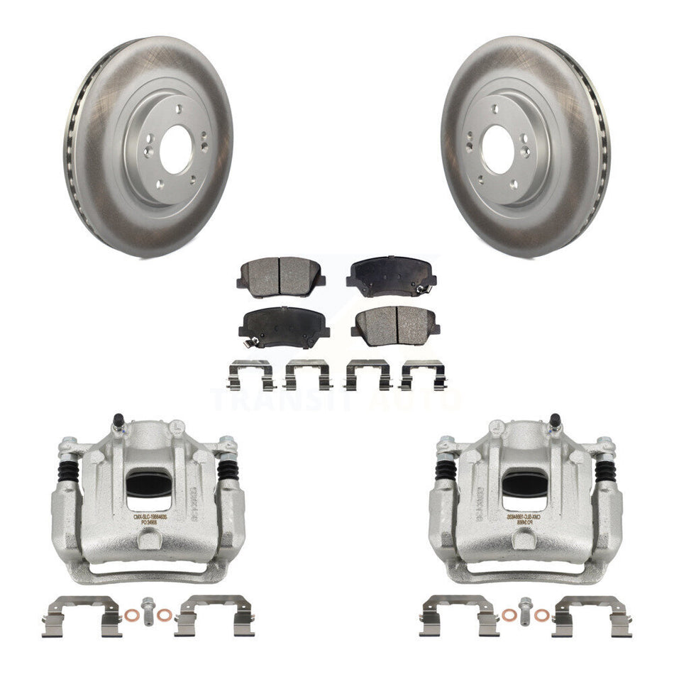 Front Disc Brake Caliper Coat Rotor Semi-Metallic Pad Kit For Hyundai Santa Fe Sport Kia KCG-100717P