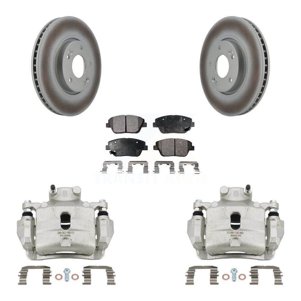 Front Disc Brake Caliper Coat Rotor & Semi-Metallic Pad Kit For 2014 Hyundai Sonata 2.0L KCG-100721P