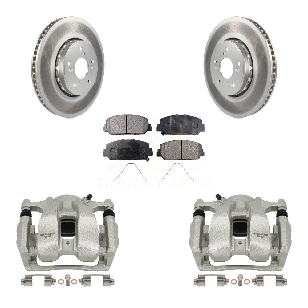 Front Disc Brake Caliper Coated Rotors And Semi-Metallic Pad Kit For 2016-2018 Acura RDX KCG-100725P