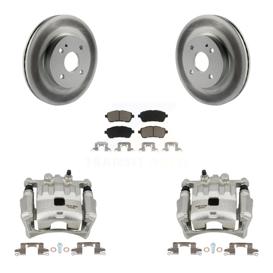 Front Disc Brake Caliper Coated Rotors And Ceramic Pads Kit For 2011-2014 Mazda 2 KCG-100726C