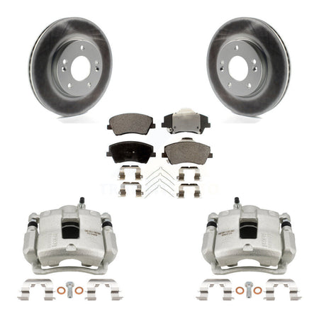 Front Disc Brake Caliper Coated Rotors And Semi-Metallic Pads Kit For Hyundai Elantra KCG-100730P