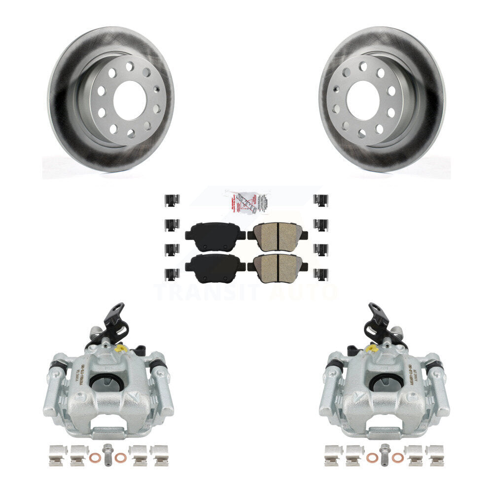 Rear Disc Brake Caliper Coated Rotors And Semi-Metallic Pads Kit For Volkswagen GTI Eos With 253mm Diameter Rotor KCG-100731N by Transit Auto