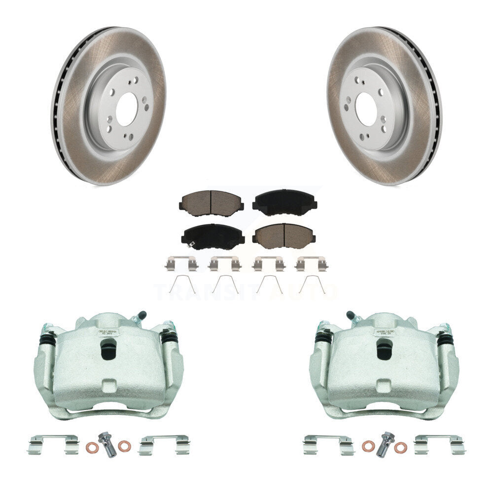 Front Disc Brake Caliper Coated Rotors And Ceramic Pads Kit For 2012-2016 Honda CR-V FWD KCG-100732C