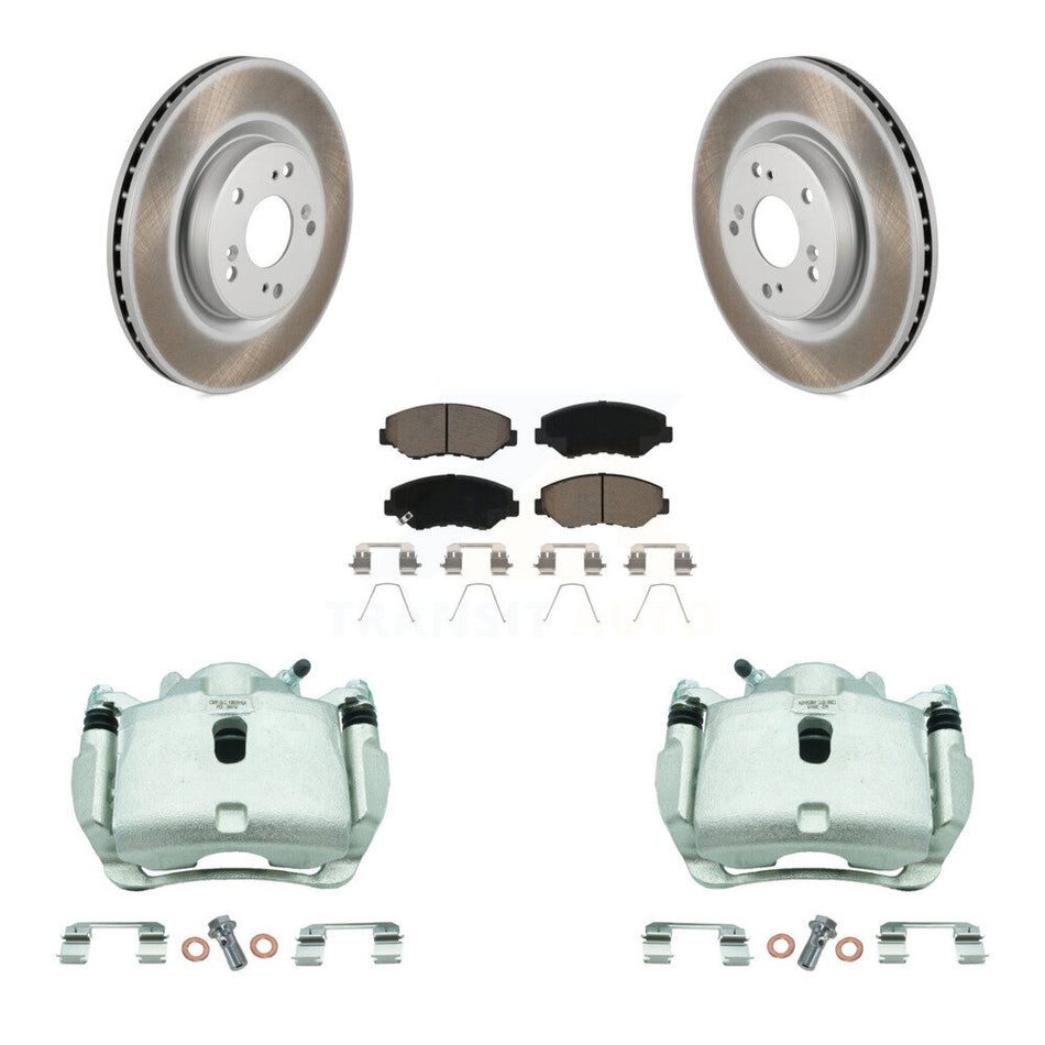 Front Disc Brake Caliper Coated Rotors And Ceramic Pads Kit For 2012-2016 Honda CR-V FWD KCG-100732C