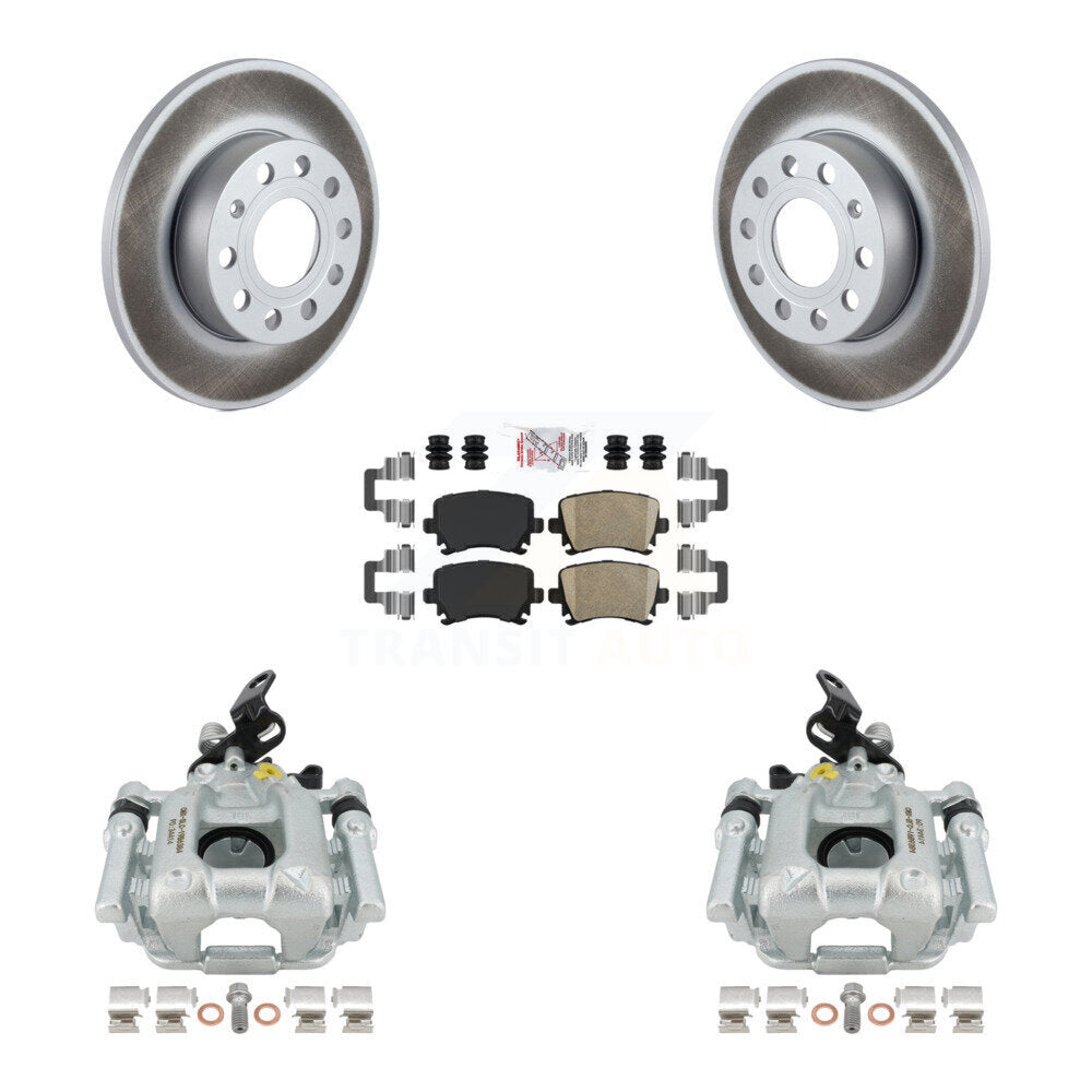 Rear Disc Brake Caliper Coated Rotors And Ceramic Pads Kit For 2010-2013 Audi A3 Quattro With 256mm Diameter Rotor KCG-100737N by Transit Auto