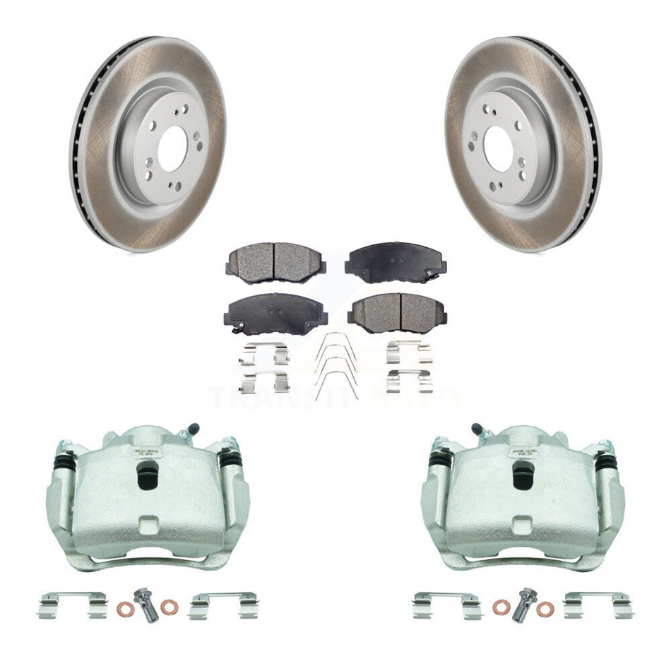 Front Disc Brake Caliper Coated Rotors And Ceramic Pads Kit For 2012-2016 Honda CR-V FWD KCG-100747T