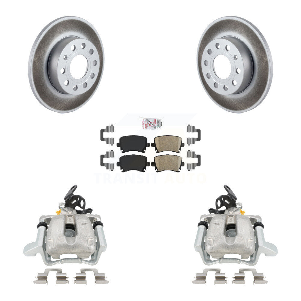 Rear Disc Brake Caliper Coated Rotors And Ceramic Pads Kit For Volkswagen Jetta With 260mm Diameter Rotor KCG-100753N by Transit Auto