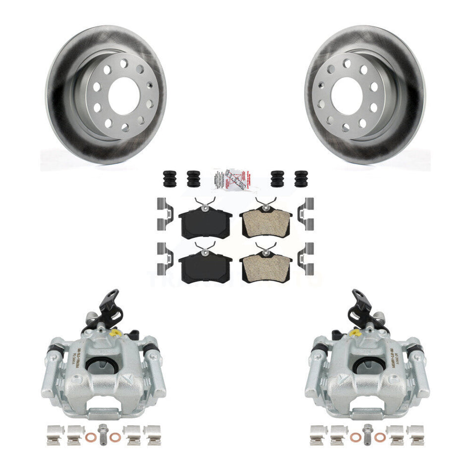 Rear Disc Brake Caliper Coated Rotors And Semi-Metallic Pads Kit For 2011 Volkswagen Jetta With 253mm Diameter Rotor KCG-100755N by Transit Auto