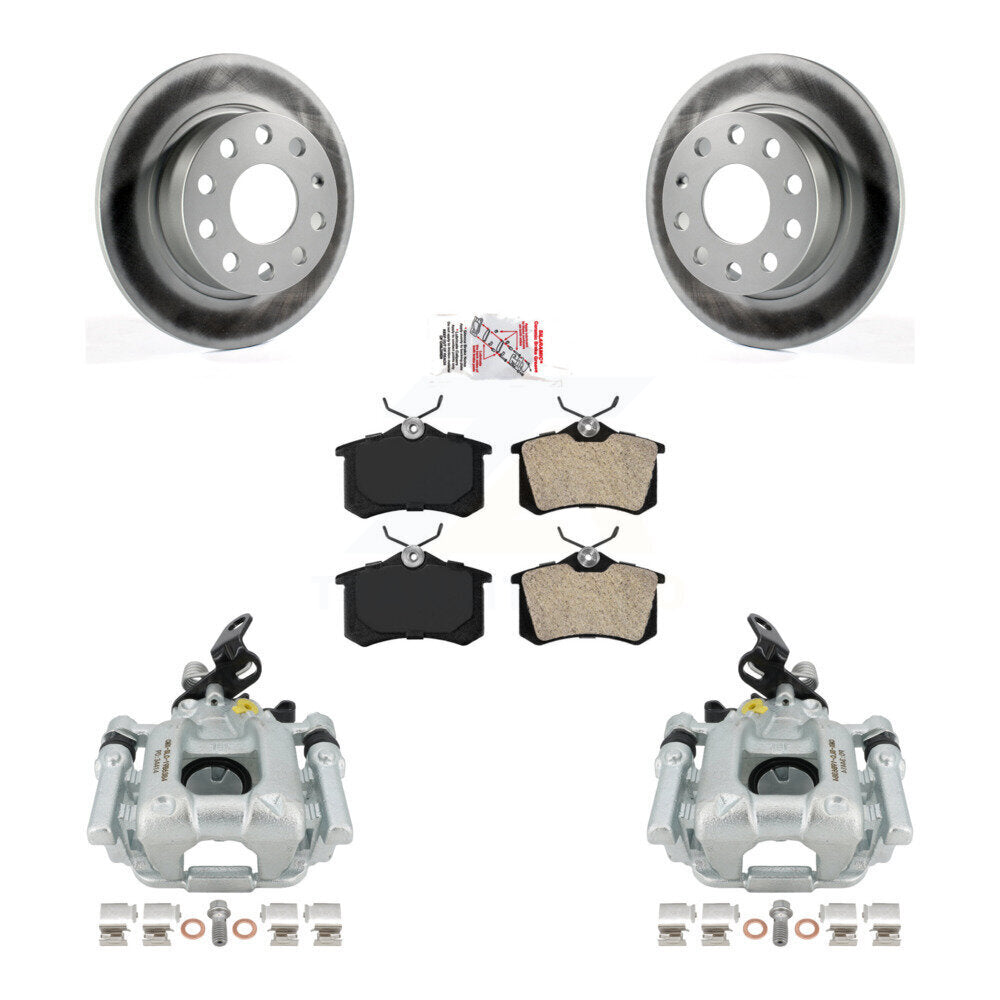 Rear Disc Brake Caliper Coated Rotors And Semi-Metallic Pads Kit For 2011 Volkswagen Jetta With 253mm Diameter Rotor KCG-100756N by Transit Auto