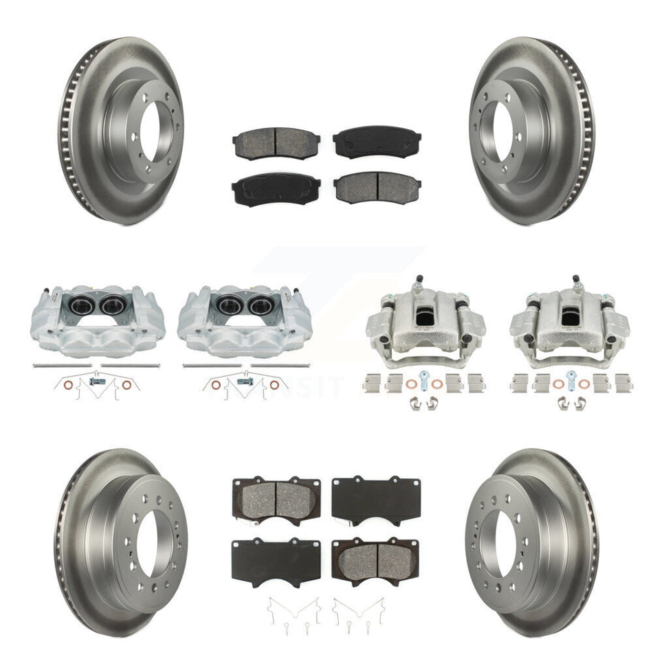 Front Rear Disc Brake Caliper Coated Rotors And Semi-Metallic Pads Kit (10Pc) For Toyota 4Runner Lexus GX460 KCG-100761S