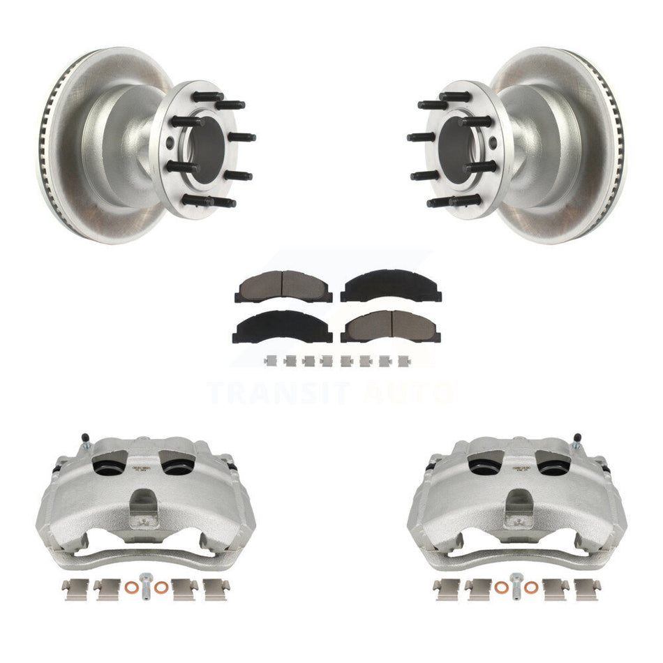 Front Disc Brake Caliper Coat Rotors And Ceramic Pad Kit For Ford E-350 Super Duty E-450 KCG-100768C