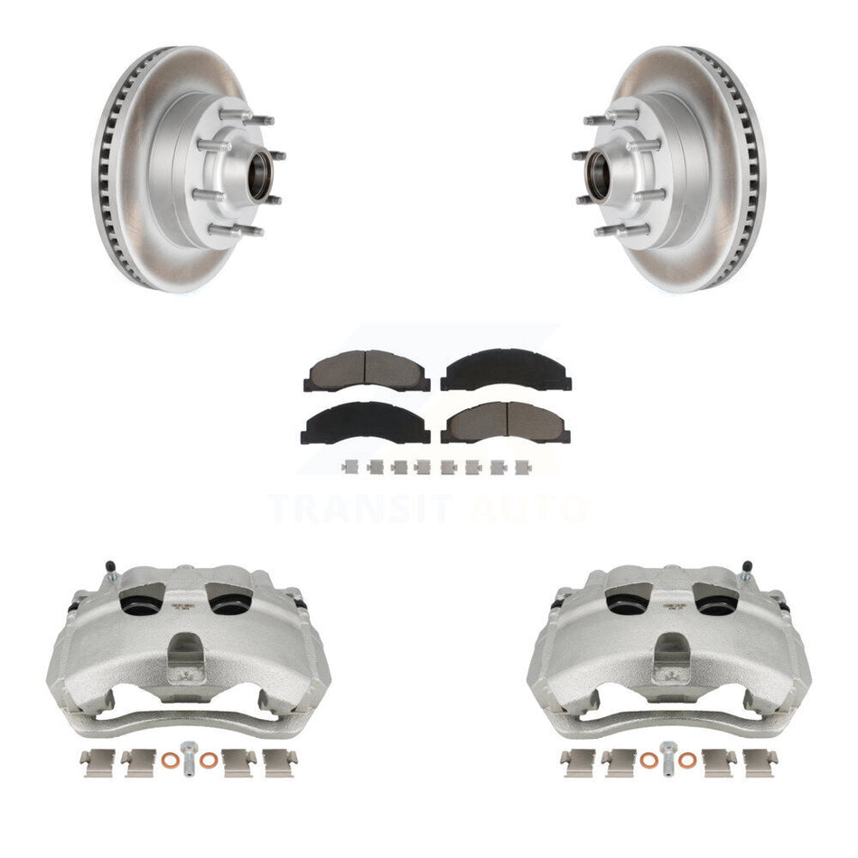 Front Brake Caliper Coat Rotor And Ceramic Pad Kit For Ford E-350 Super Duty E-250 E-150 KCG-100769C