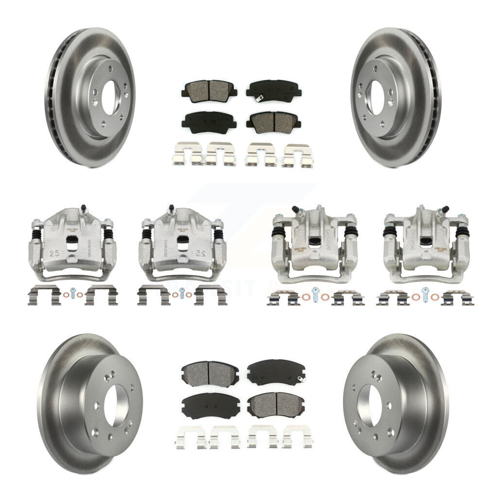 Front Rear Brake Caliper Coat Rotor Semi-Metallic Pad Kit (10Pc) For 10-11 Kia Soul 2.0L KCG-100769S