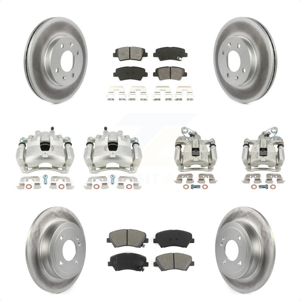 Front Rear Disc Brake Caliper Coated Rotors And Semi-Metallic Pads Kit (10Pc) For 2012-2016 Hyundai Accent KCG-100770S by Transit Auto