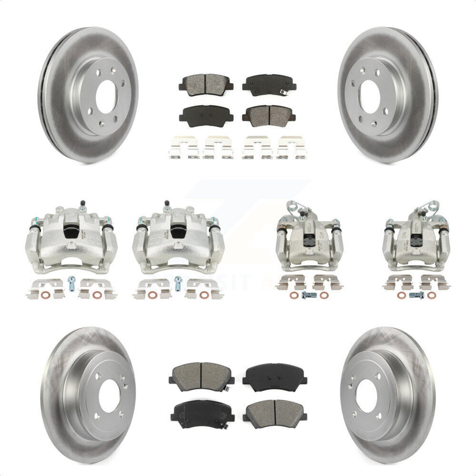 Front Rear Disc Brake Caliper Coated Rotors And Semi-Metallic Pads Kit (10Pc) For 2012-2016 Hyundai Accent KCG-100770S by Transit Auto