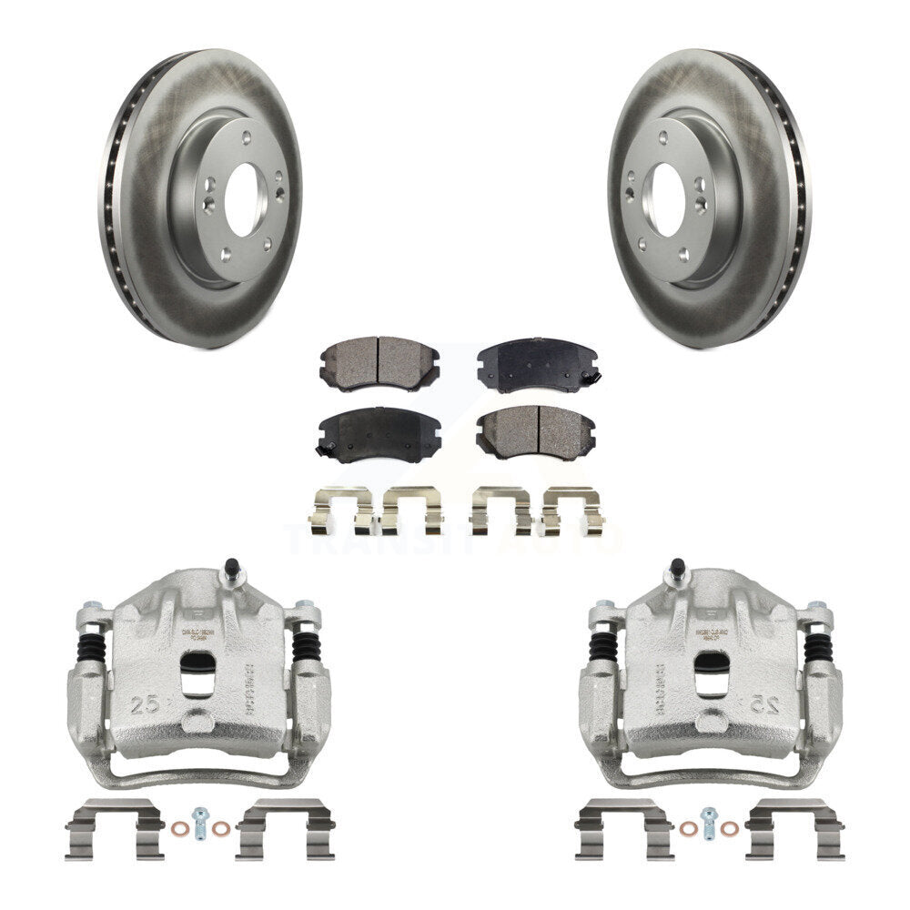 Front Disc Brake Caliper Coated Rotors And Semi-Metallic Pads Kit For 2012-2013 Kia Soul KCG-100772P