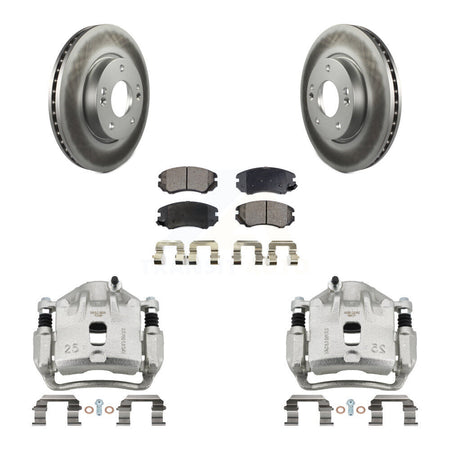 Front Disc Brake Caliper Coated Rotors And Semi-Metallic Pads Kit For 2012-2013 Kia Soul KCG-100772P