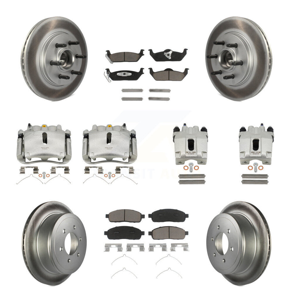 Front Rear Disc Brake Caliper Coated Rotors And Ceramic Pads Kit (10Pc) For Ford F-150 Lincoln Mark LT RWD KCG-100774C