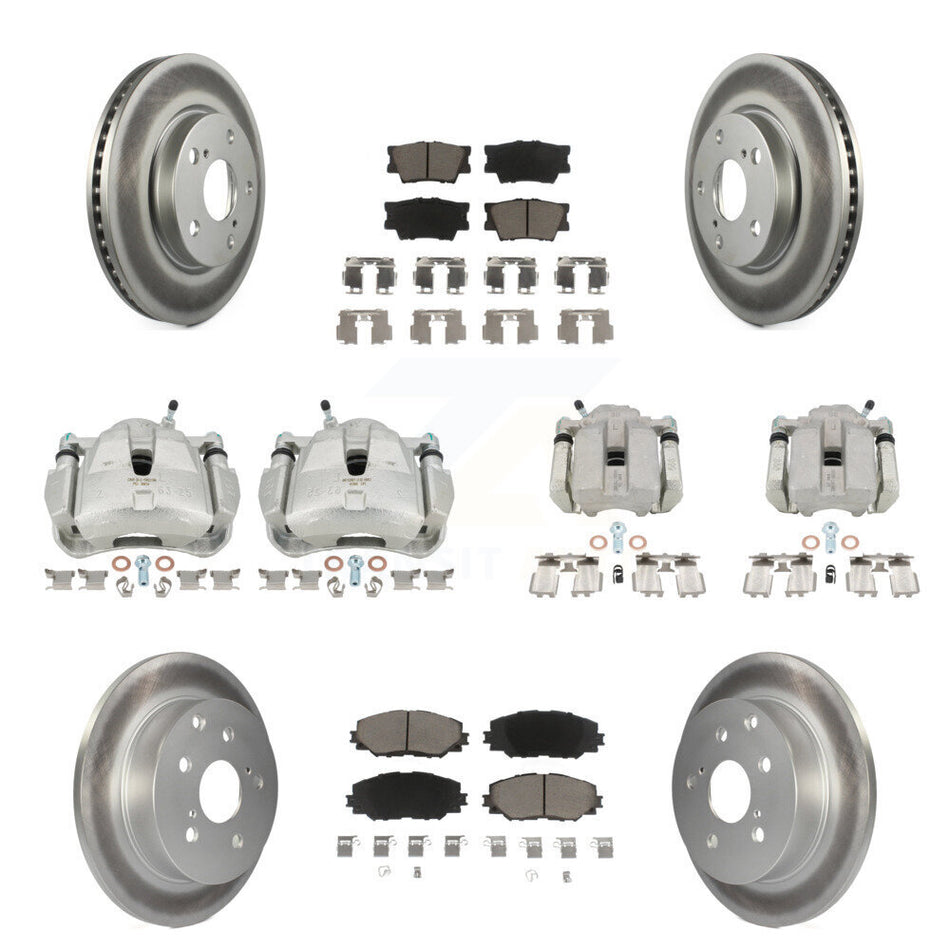 Front Rear Disc Brake Caliper Coated Rotors And Ceramic Pads Kit (10Pc) For Toyota RAV4 KCG-100776C