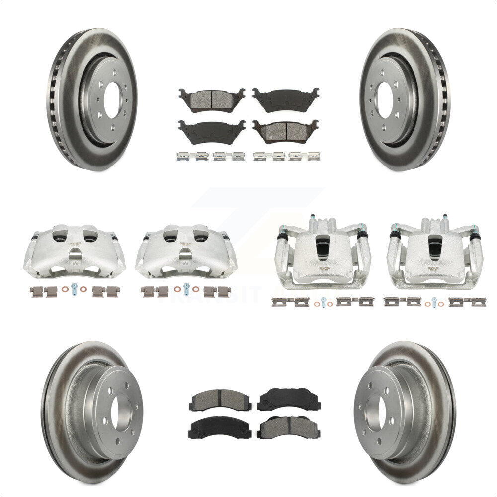 Front Rear Disc Brake Caliper Coated Rotors And Semi-Metallic Pads Kit (10Pc) For Ford F-150 KCG-100776S by Transit Auto