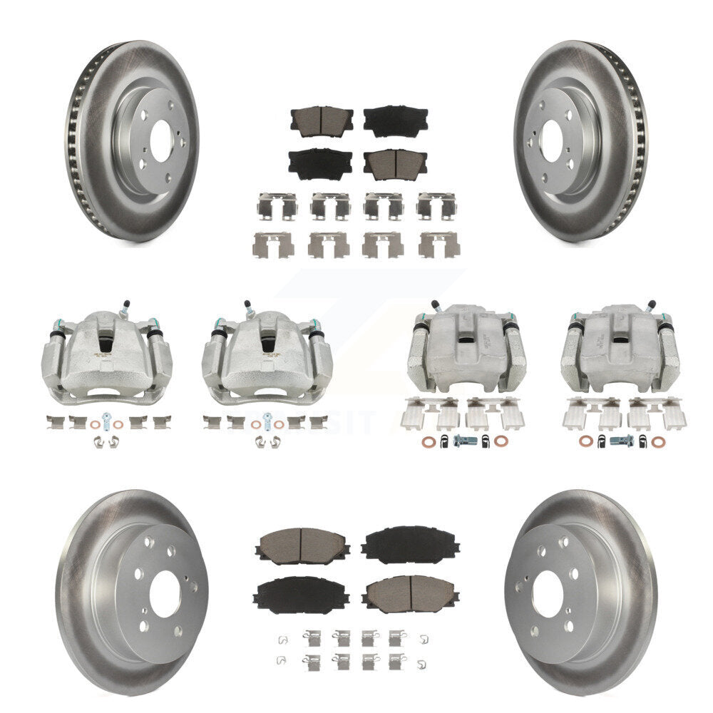 Front Rear Disc Brake Caliper Coated Rotors And Ceramic Pads Kit (10Pc) For Toyota RAV4 KCG-100777C