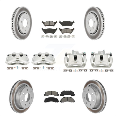 Front Rear Disc Brake Caliper Coated Rotors And Semi-Metallic Pads Kit (10Pc) For 2012-2014 Ford F-150 With 7 Lug Wheels KCG-100777S by Transit Auto