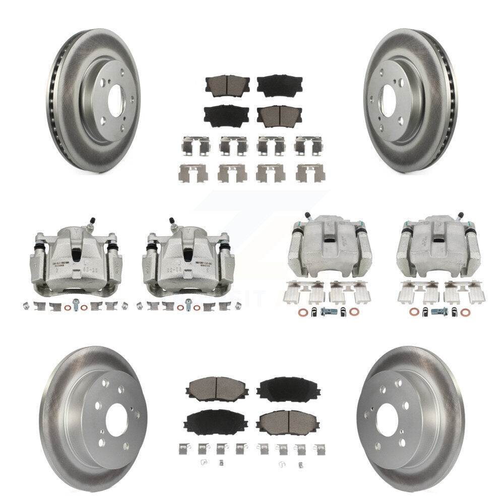 Front Rear Disc Brake Caliper Coated Rotors And Ceramic Pads Kit (10Pc) For Toyota RAV4 KCG-100778C
