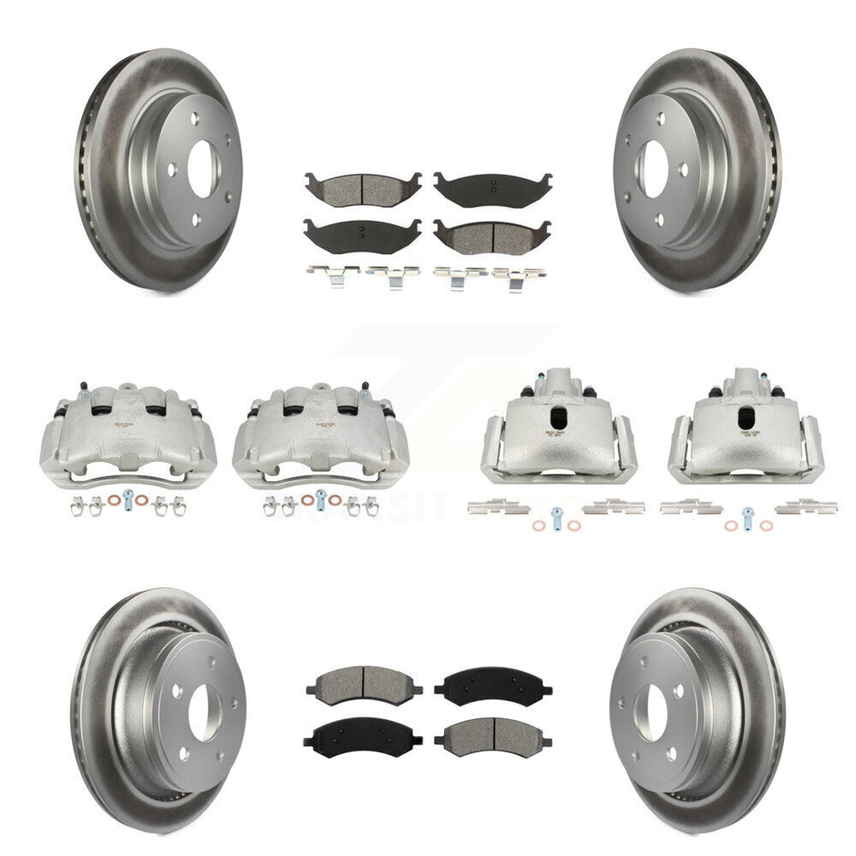 Front Rear Disc Brake Caliper Coat Rotor Semi-Metallic Pad Kit (10Pc) For Dodge Ram 1500 KCG-100780S