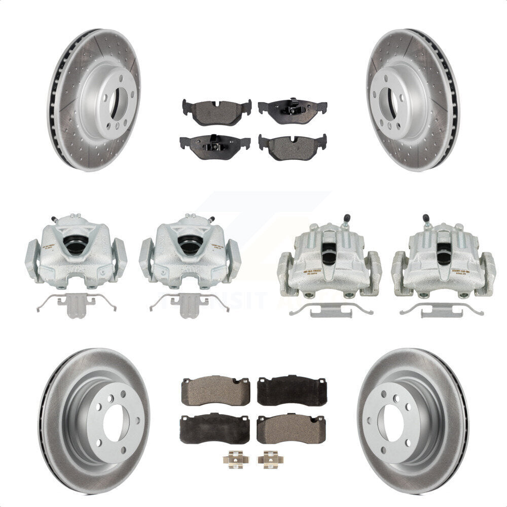 Front Rear Disc Brake Caliper Coated Rotors And Semi-Metallic Pads Kit (10Pc) For 2013 BMW 328i Coupe with 3.0L With 340mm Diameter Rotor KCG-100783P by Transit Auto