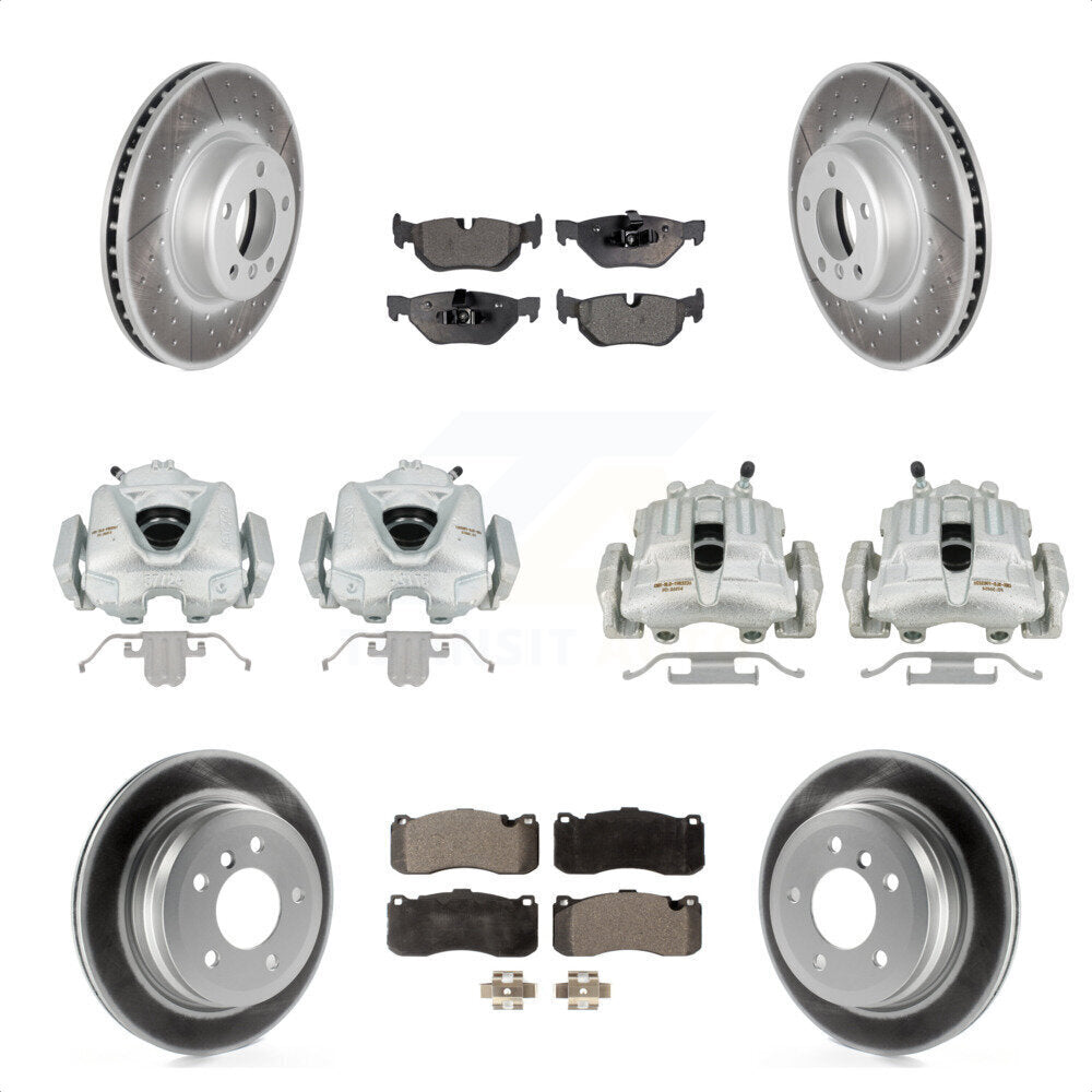 Front Rear Disc Brake Caliper Coated Rotors And Semi-Metallic Pads Kit (10Pc) For 2013 BMW 328i Convertible with 3.0L With 340mm Diameter Rotor KCG-100785P by Transit Auto