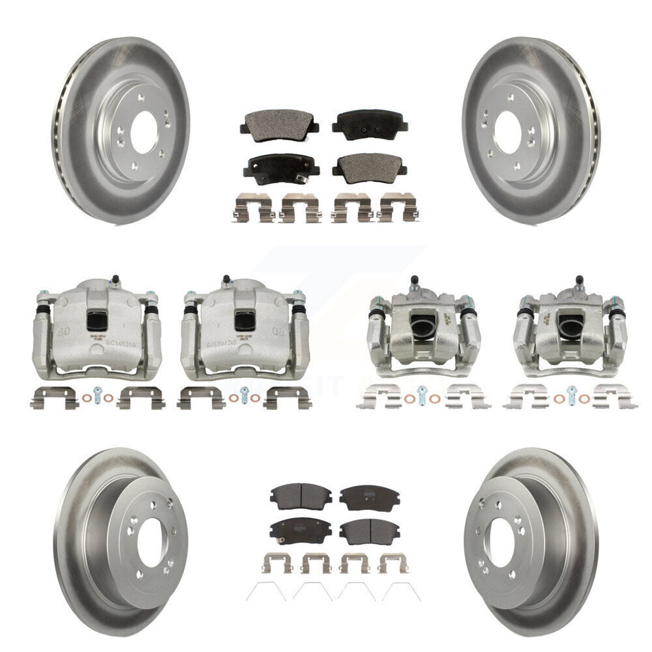 Front Rear Brake Caliper Coat Rotors Semi-Metallic Pad Kit (10Pc) For Hyundai Tucson Kia KCG-100787P