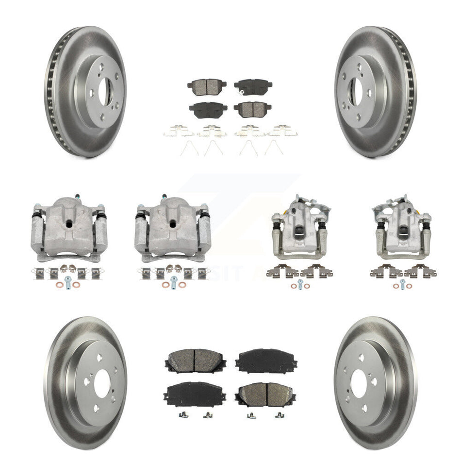Front Rear Disc Brake Caliper Coat Rotor & Semi-Metallic Pad Kit (10Pc) For Toyota Prius KCG-100787S