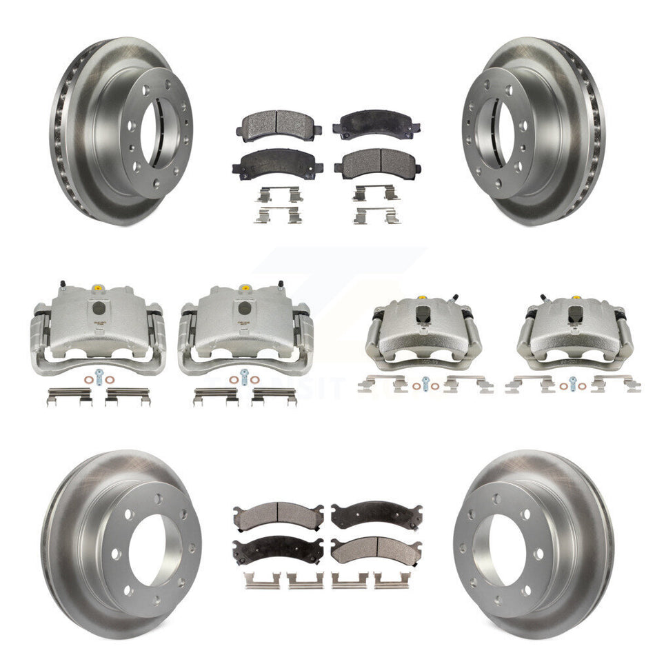 Front Rear Disc Brake Caliper Coated Rotors And Ceramic Pads Kit (10Pc) For Chevrolet Express 2500 GMC Savana KCG-100787T