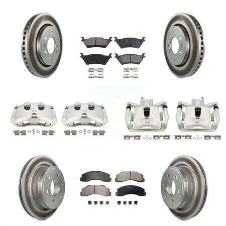 Front Rear Disc Brake Caliper Coated Rotors And Semi-Metallic Pads Kit (10Pc) For Ford F-150 KCG-100788P by Transit Auto