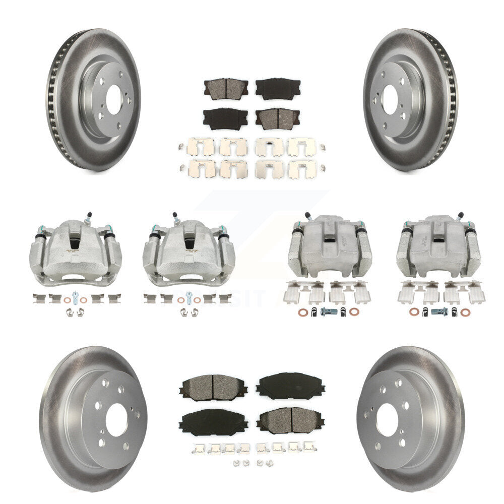 Front Rear Disc Brake Caliper Coat Rotors & Semi-Metallic Pad Kit (10Pc) For Toyota RAV4 KCG-100788S