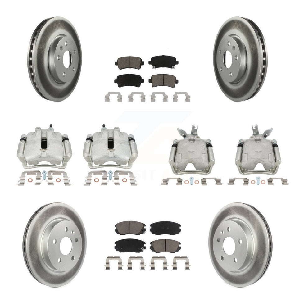 Front Rear Disc Brake Caliper Coated Rotors And Ceramic Pads Kit (10Pc) For 2014-2015 Chevrolet Malibu 2.0L with Turbocharged With 17" Factory Wheels KCG-100790C