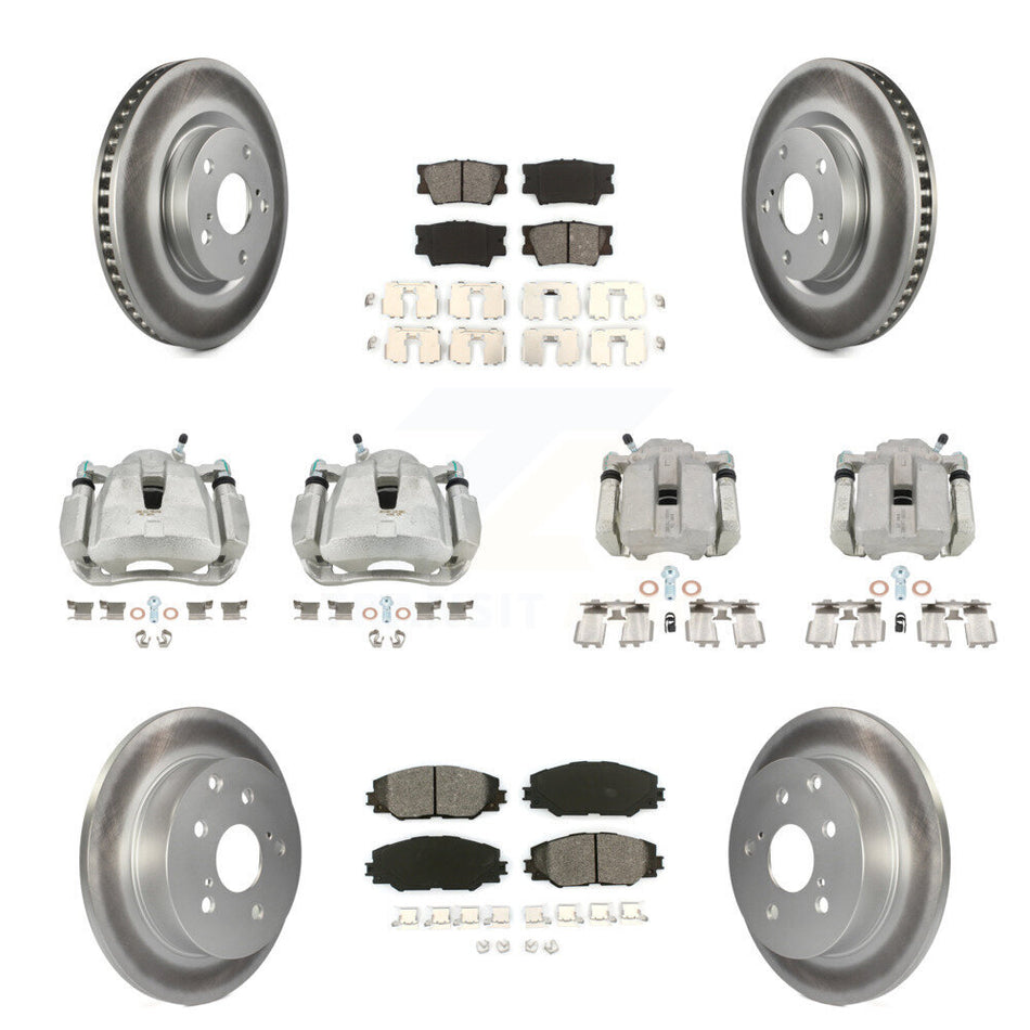 Front Rear Disc Brake Caliper Coated Rotors And Semi-Metallic Pads Kit (10Pc) For Toyota RAV4 KCG-100790S