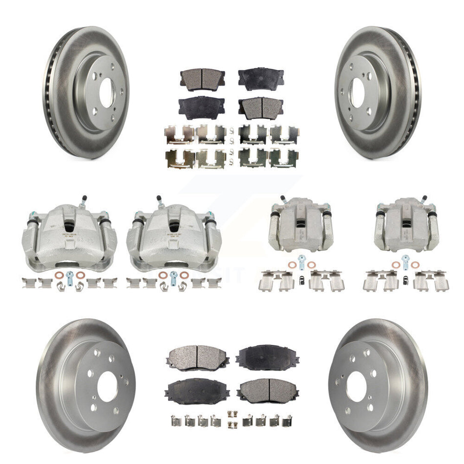 Front Rear Disc Brake Caliper Coated Rotors And Ceramic Pads Kit (10Pc) For Toyota RAV4 KCG-100792T