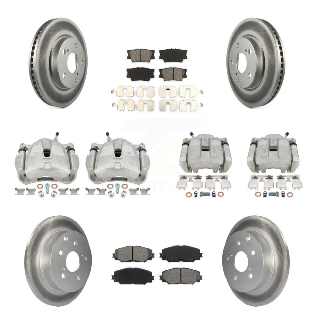 Front Rear Disc Brake Caliper Coat Rotor Semi-Metallic Pad Kit (10Pc) For Toyota RAV4 LE KCG-100793S