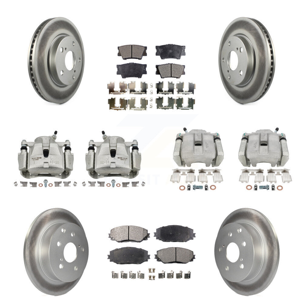 Front Rear Disc Brake Caliper Coated Rotors And Ceramic Pads Kit (10Pc) For Toyota RAV4 KCG-100793T