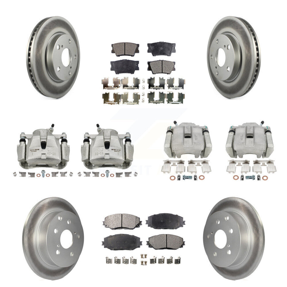 Front Rear Disc Brake Caliper Coated Rotors And Ceramic Pads Kit (10Pc) For Toyota RAV4 KCG-100793T