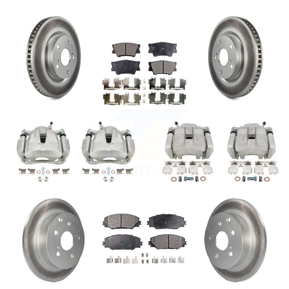 Front Rear Disc Brake Caliper Coated Rotors And Ceramic Pads Kit (10Pc) For Toyota RAV4 KCG-100794T