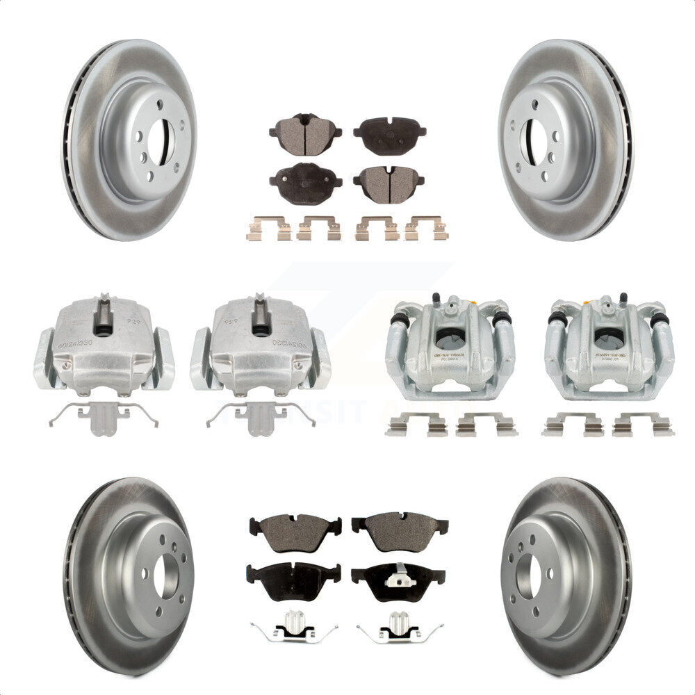 Front Rear Disc Brake Caliper Coated Rotors And Semi-Metallic Pads Kit (10Pc) For BMW 528i xDrive Without Performance Brakes KCG-100800P by Transit Auto