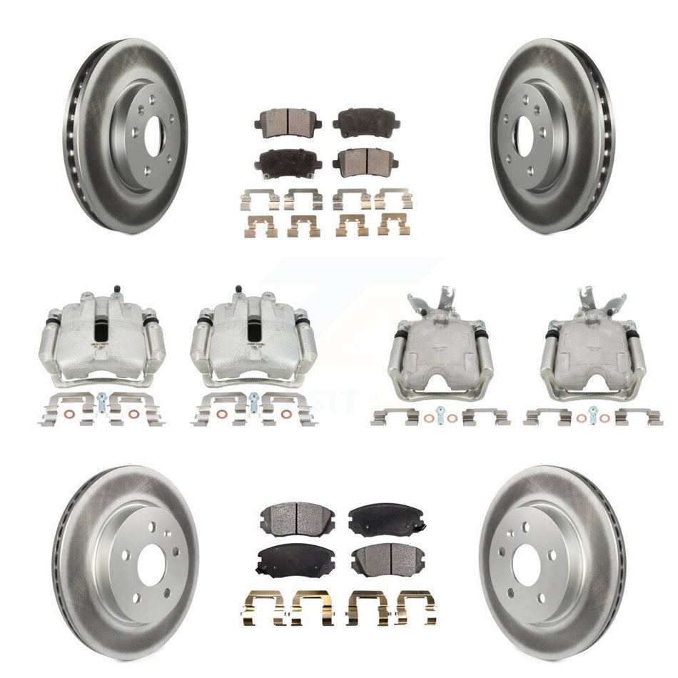 Front Rear Disc Brake Caliper Coated Rotors And Ceramic Pads Kit (10Pc) For 2014-2015 Chevrolet Malibu 2.0L with Turbocharged With 17" Factory Wheels KCG-100800T