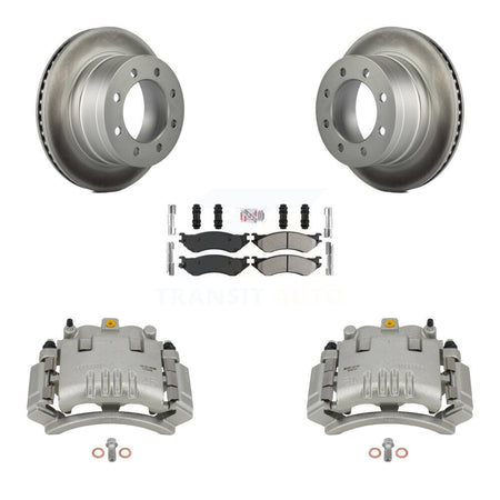 Rear Disc Brake Caliper Coat Rotors & Semi-Metallic Pad Kit For Dodge Ram 3500 2500 1500 KCG-100802N