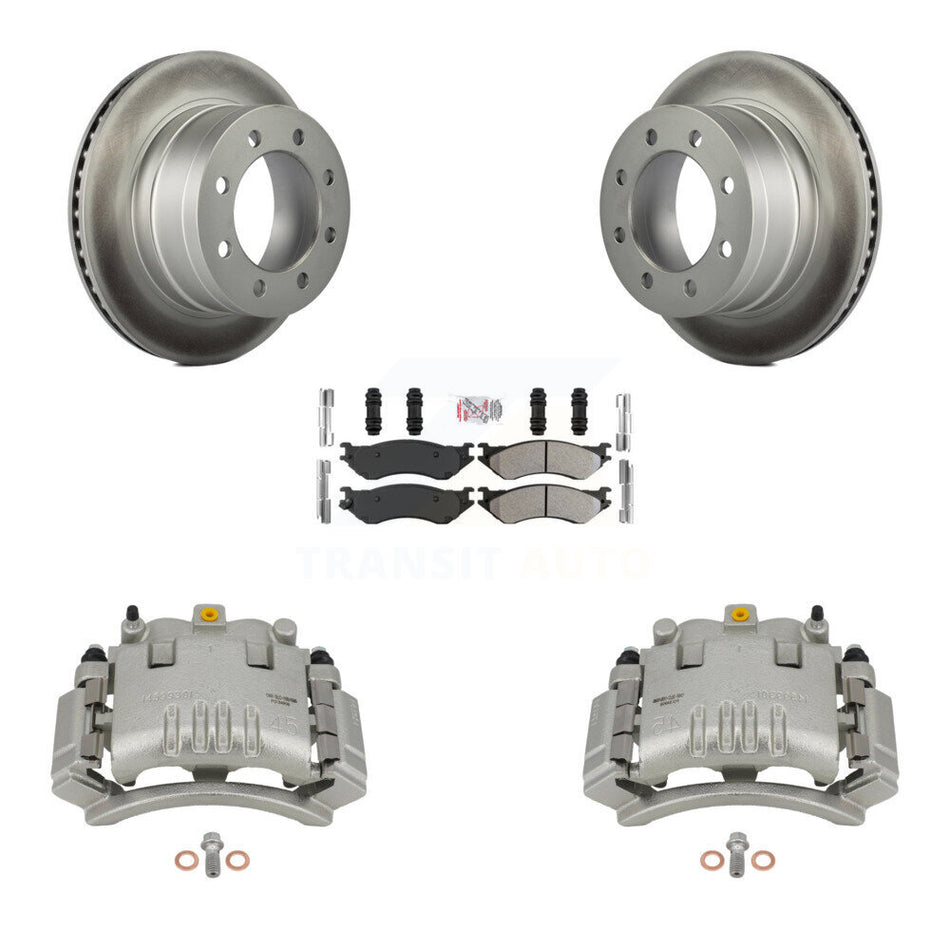 Rear Disc Brake Caliper Coat Rotors & Semi-Metallic Pad Kit For Dodge Ram 3500 2500 1500 KCG-100802N