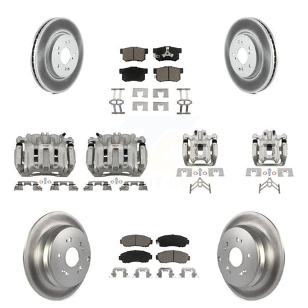 Front Rear Disc Brake Caliper Coated Rotors And Ceramic Pads Kit (10Pc) For Honda CR-V KCG-100803C